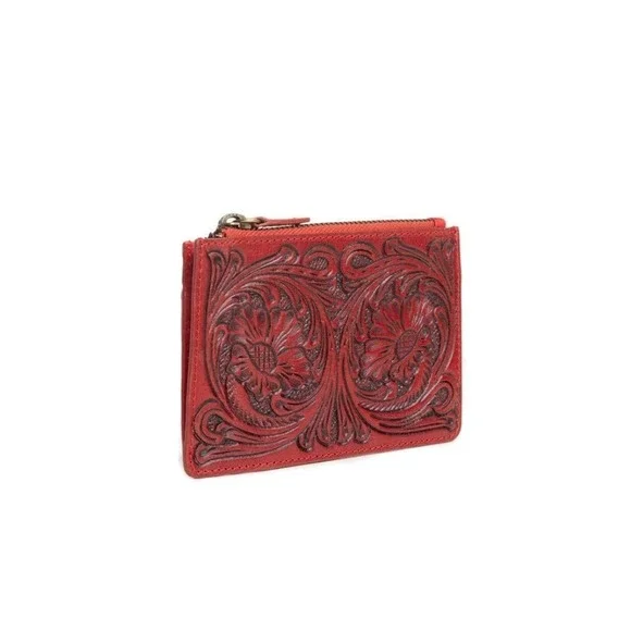 Myra Bloom on the Range Scarlet Red Leather Tooled Wallet Card Holder S-11367 - Picture 2 of 4